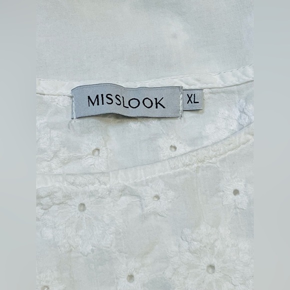 MISSLOOK Short Sleeve Blouse, Lightweight, and Relaxed Fit, Solid White, Size XL - Picture 2 of 5